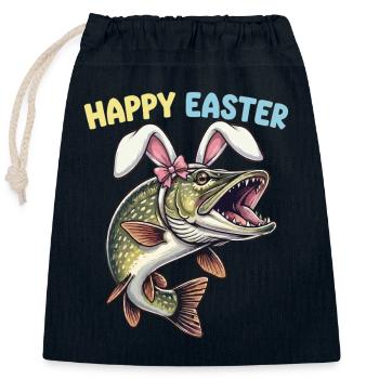 Osterfisch Hecht mit Hasenohren - Verschließbarer Geschenkbeutel aus Baumwolle (25x30cm) - Navy - Vorne