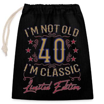 Dicton drôle du 40e anniversaire vintage - Sac cadeau en coton avec cordon (25 x 30 cm) - noir - Devant