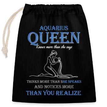Aquarius Queen Sternzeichen Wassermann - Verschließbarer Geschenkbeutel aus Baumwolle (25x30cm) - Schwarz - Vorne