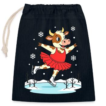 Cow figure skating in red dress - Closable cotton gift bag (25x30cm) - navy - Front