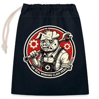 Le vrai héros de la classe ouvrière - Sac cadeau en coton avec cordon (25 x 30 cm) - bleu marine - Devant