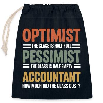 Optimist, Pessimist, Buchhalter, Glaskosten lustig, lustig - Verschließbarer Geschenkbeutel aus Baumwolle (25x30cm) - Navy - Vorne