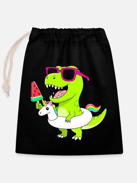 Neon-Dino mit Eis und Einhorn - Verschließbarer Geschenkbeutel aus Baumwolle (25x30cm) - Schwarz