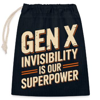 Génération X – L’invisibilité est notre super-pouvoir - Sac cadeau en coton avec cordon (25 x 30 cm) - bleu marine - Devant