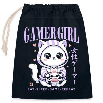 Gamer Girl Cat Kawaii Anime Gaming Mignon - Sac cadeau en coton avec cordon (25 x 30 cm) - bleu marine - Devant