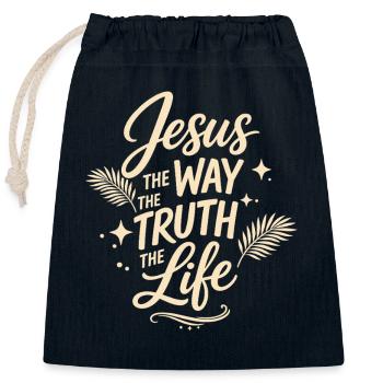 Verset biblique de Jésus, La voie de la vérité, la vie - Sac cadeau en coton avec cordon (25 x 30 cm) - bleu marine - Devant