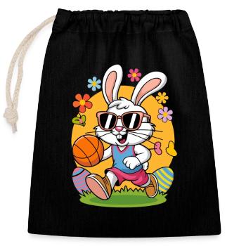 Basketball Hase Ostern Lustiger Easter Bunny Mit - Verschließbarer Geschenkbeutel aus Baumwolle (25x30cm) - Schwarz - Vorne
