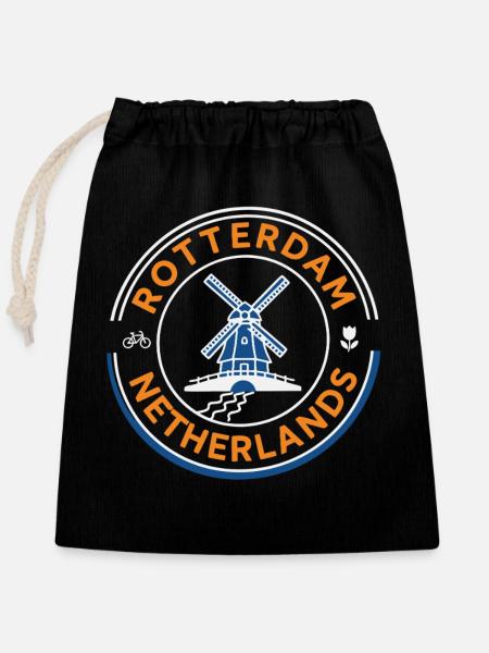 Rotterdam Netherlands Windmühle - Verschließbarer Geschenkbeutel aus Baumwolle (25x30cm) - Schwarz