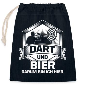 Dart und Bier Darum Bin Ich Hier - Verschließbarer Geschenkbeutel aus Baumwolle (25x30cm) - Navy - Vorne