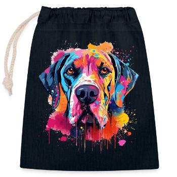 Farbenfrohe Splash Art: Deutsche Dogge - Verschließbarer Geschenkbeutel aus Baumwolle (25x30cm) - Navy - Vorne