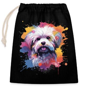 Maltese Dog Splash Art Colorful - Closable cotton gift bag (25x30cm) - black - Front
