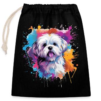 Colorful Splash Art Maltese Dog - Closable cotton gift bag (25x30cm) - black - Front