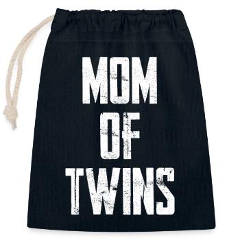 Maman de jumeaux - Sac cadeau en coton avec cordon (25 x 30 cm) - bleu marine - Devant