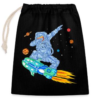 T-shirt spatial Astronaute en hoverboard - Sac cadeau en coton avec cordon (25 x 30 cm) - noir - Devant