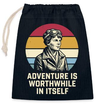 Amelia Earhart Das Abenteuer ist lohnenswert - Verschließbarer Geschenkbeutel aus Baumwolle (25x30cm) - Navy - Vorne