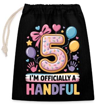 Une poignée de plaisir pour le cinquième anniversaire - Sac cadeau en coton avec cordon (25 x 30 cm) - noir - Devant
