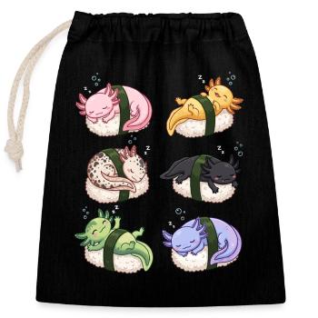 Kawaii Axolotls Sushi Nigiri Niedliche Anime-Tiere - Verschließbarer Geschenkbeutel aus Baumwolle (25x30cm) - Schwarz - Vorne