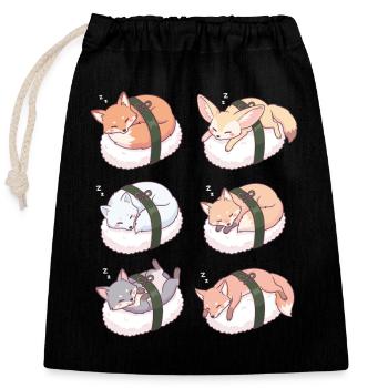 Kawaii Fuchs Sushi Nigiri Süßer Schlafkitsune - Verschließbarer Geschenkbeutel aus Baumwolle (25x30cm) - Schwarz - Vorne