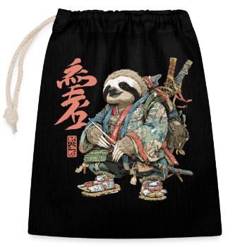 Sloth Samurai in Ukiyoe Armor - Closable cotton gift bag (25x30cm) - black - Front