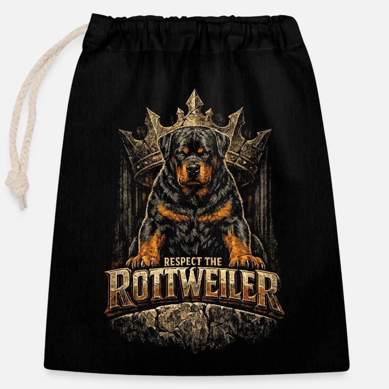 Respect The Rottweiler Dog - Closable cotton gift bag (25x30cm) - black