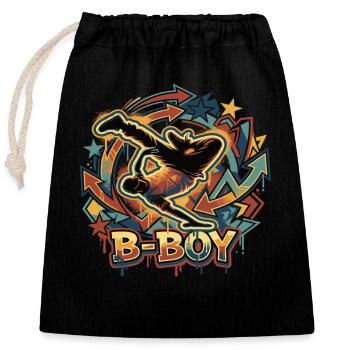 Breakdance B-Boy Streetstyle Graffiti - Sac cadeau en coton avec cordon (25 x 30 cm) - noir - Devant