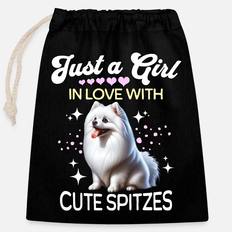Spitz Zwergspitz Mädchen - Verschließbarer Geschenkbeutel aus Baumwolle (25x30cm) - Schwarz