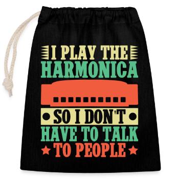 Funny Harmonica Player I Play Don´t Talk Harmonica - Verschließbarer Geschenkbeutel aus Baumwolle (25x30cm) - Schwarz - Vorne