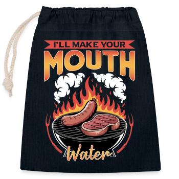 BBQ Grilling Meat Smoking Barbecue - Closable cotton gift bag (25x30cm) - navy - Front
