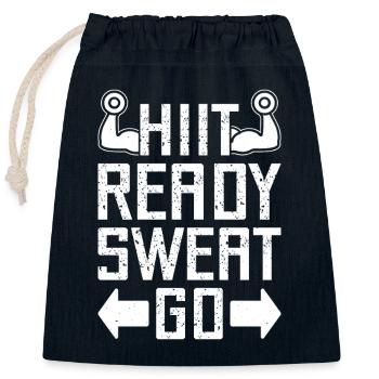 Les accros à la salle de sport Prêts à la hiit, transpiration, allez, calistenie - Sac cadeau en coton avec cordon (25 x 30 cm) - bleu marine - Devant