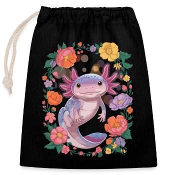 Axolotl Umgeben Von Blumenpracht - Verschließbarer Geschenkbeutel aus Baumwolle (25x30cm) - Schwarz - Vorne