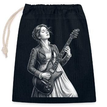 Jane Austen plays guitar - Closable cotton gift bag (25x30cm) - navy - Front