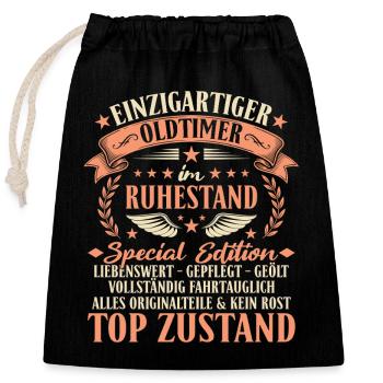 Ruhestand Oldtimer - Rente Abschied Kollege - Verschließbarer Geschenkbeutel aus Baumwolle (25x30cm) - Schwarz - Vorne