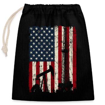 Champ pétrolifère patriotique Drapeau américain Roughneck - Sac cadeau en coton avec cordon (25 x 30 cm) - noir - Devant