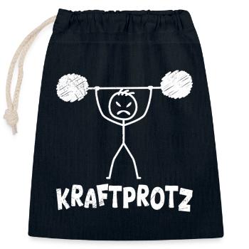 Strichmännchen KRAFTPROTZ Lustiges - Verschließbarer Geschenkbeutel aus Baumwolle (25x30cm) - Navy - Vorne