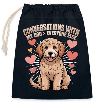 Race de chien Goldendoodle - Sac cadeau en coton avec cordon (25 x 30 cm) - bleu marine - Devant
