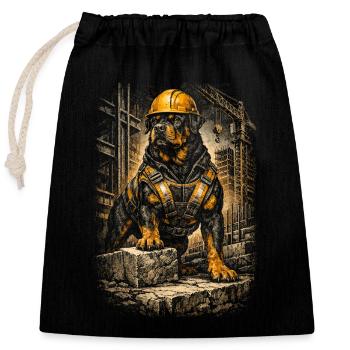 Rottweiler Dog Construction Worker - Closable cotton gift bag (25x30cm) - black - Front