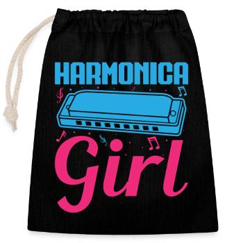 Funny Harmonica Player Girl Harmonica - Verschließbarer Geschenkbeutel aus Baumwolle (25x30cm) - Schwarz - Vorne