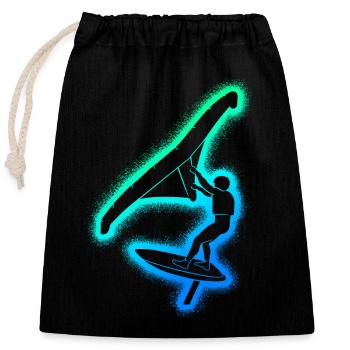 Wing Surf Wingsurfen Herren Kinder Jungen Wingfoil - Verschließbarer Geschenkbeutel aus Baumwolle (25x30cm) - Schwarz - Vorne