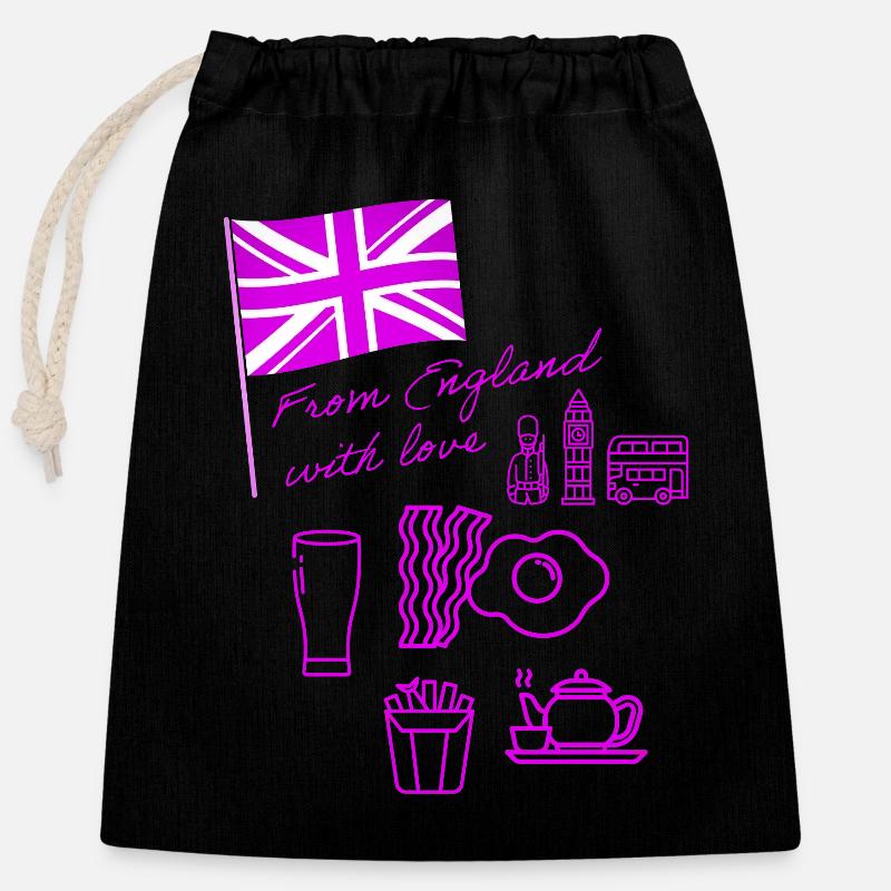EXANGLIA (Violet) - Sac cadeau en coton avec cordon (25 x 30 cm) - noir