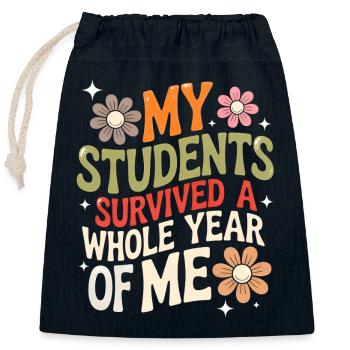 My Students Survived A Whole Year of Me Teacher - Sac cadeau en coton avec cordon (25 x 30 cm) - bleu marine - Devant
