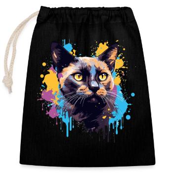 Splash Art Visage de chat birman coloré - Sac cadeau en coton avec cordon (25 x 30 cm) - noir - Devant