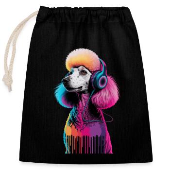 Caniche avec un casque - Sac cadeau en coton avec cordon (25 x 30 cm) - noir - Devant