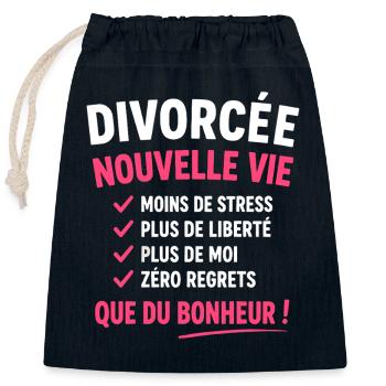 Divorcée Nouvelle Vie Liberté Joie - Sac cadeau en coton avec cordon (25 x 30 cm) - bleu marine - Devant
