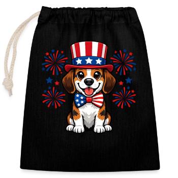 Beagle Patriot Süßer Hund Independence Day USA - Verschließbarer Geschenkbeutel aus Baumwolle (25x30cm) - Schwarz - Vorne