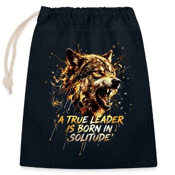 Wolfskopf Wolf Alpha Leader Motivations Spruch - Verschließbarer Geschenkbeutel aus Baumwolle (25x30cm) - Navy - Vorne