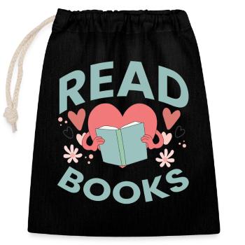 Leseliebe im Herzen – Read Books Design - Verschließbarer Geschenkbeutel aus Baumwolle (25x30cm) - Schwarz - Vorne