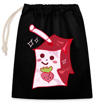 Boîte à lait à la fraise - Sac cadeau en coton avec cordon (25 x 30 cm) - noir - Devant