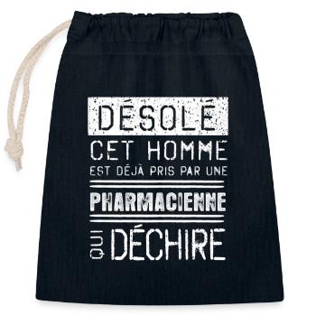 Desole Cet Homme Est Deja Pris Par Une Pharmaci... - Sac cadeau en coton avec cordon (25 x 30 cm) - bleu marine - Devant