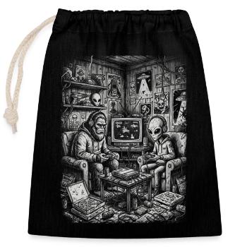 Aliens beim Retro-Gaming Bigfoot Gamer - Verschließbarer Geschenkbeutel aus Baumwolle (25x30cm) - Schwarz - Vorne