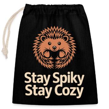 Stay Cozy Igel Tiermotiv Geschenk für Igel Fans - Verschließbarer Geschenkbeutel aus Baumwolle (25x30cm) - Schwarz - Vorne
